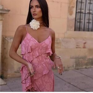 Zara Ruffled Jacquard Dress pink fairy lightweight feminine XS